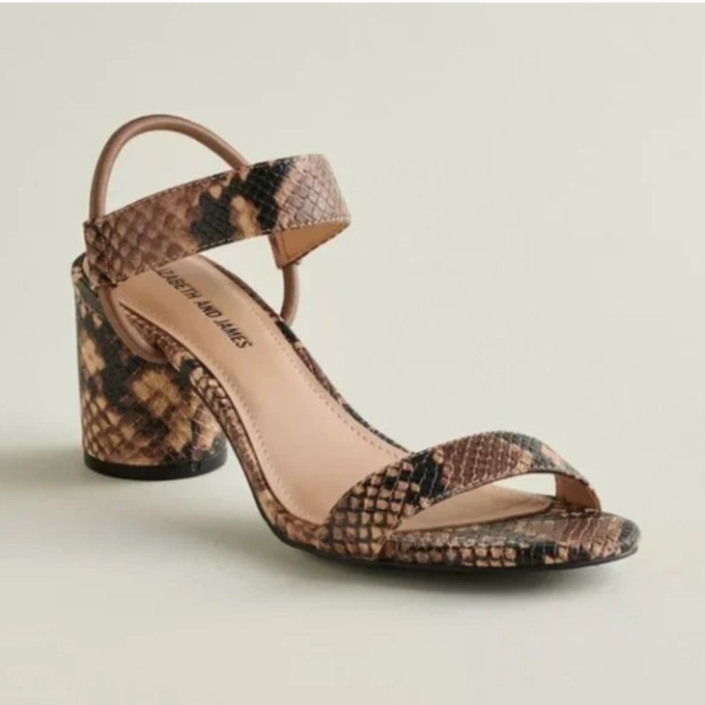 NWOT Elizabeth & James Block Heel Chunky Strappy Sandals 8 Snake Faux Leather